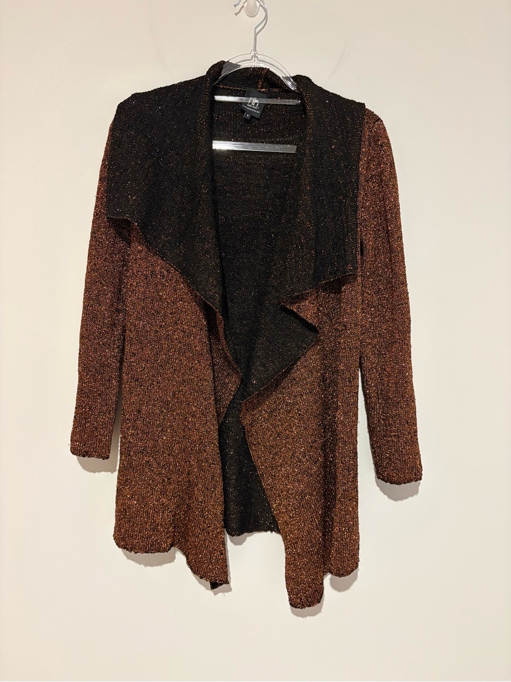 Heidi Hess handloomed knit waterfall open front cardigan metallic‎ small